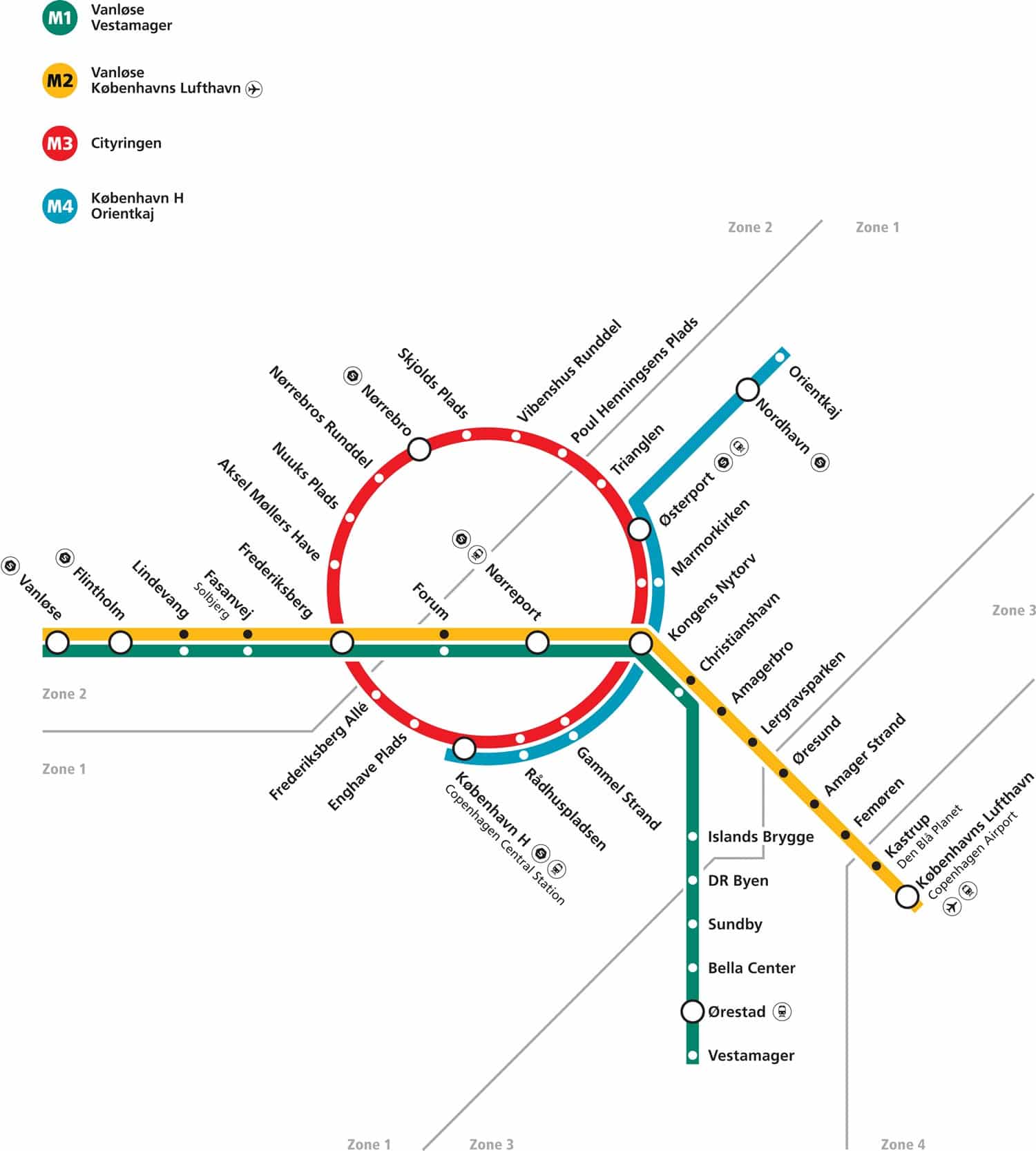 Mapa do metrô de Copenhague
