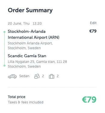 Preço do táxi do Aeroporto de Arlanda até a cidade velha de Estocolmo
