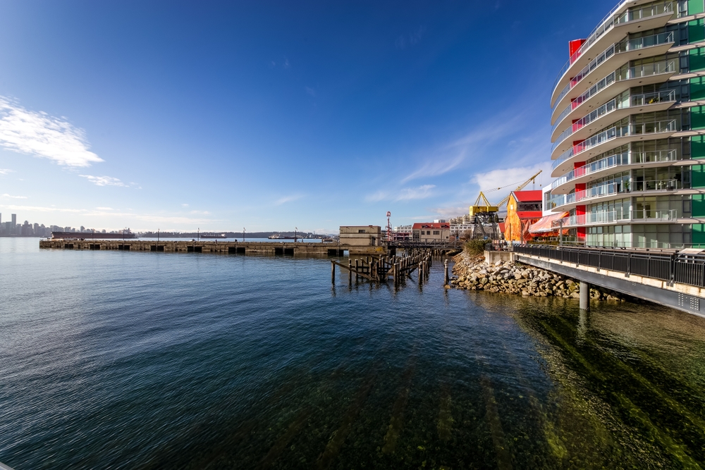 The Shipyards e o píer em Lower Lonsdale, em North Vancouver