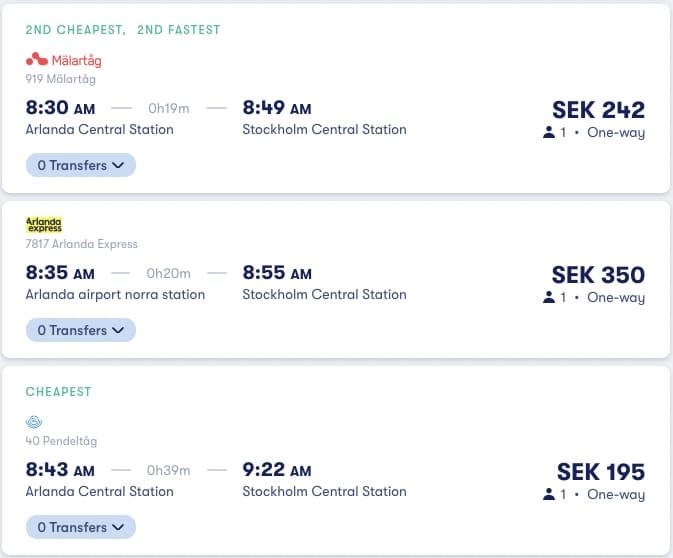 Trens do aeroporto de Estocolmo para o centro da cidade