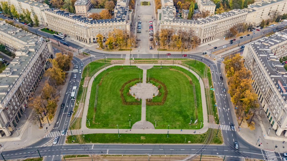 Vista aérea da Plac Centralny em Nowa Huta, Cracóvia