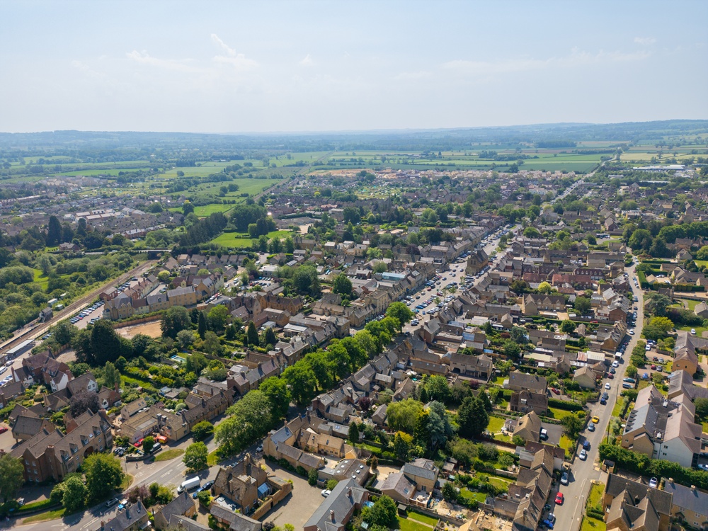 Vista aérea de Moreton-in-Marsh, nos Cotswolds