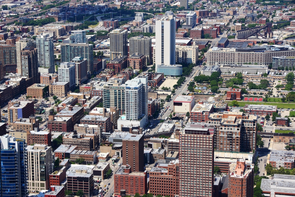 Vista aérea do bairro River North, em Chicago