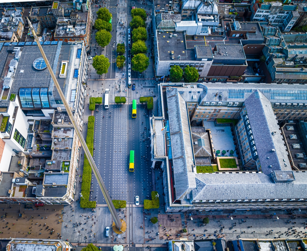 Vista aérea do General Post Office na O'Connell Street, em Dublin